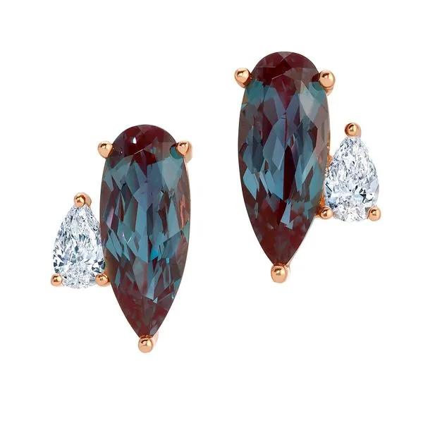 Spectacular Chatham Created Alexandrite and laboratory grown diamond earrings Holliday Jewelry Klamath Falls, OR