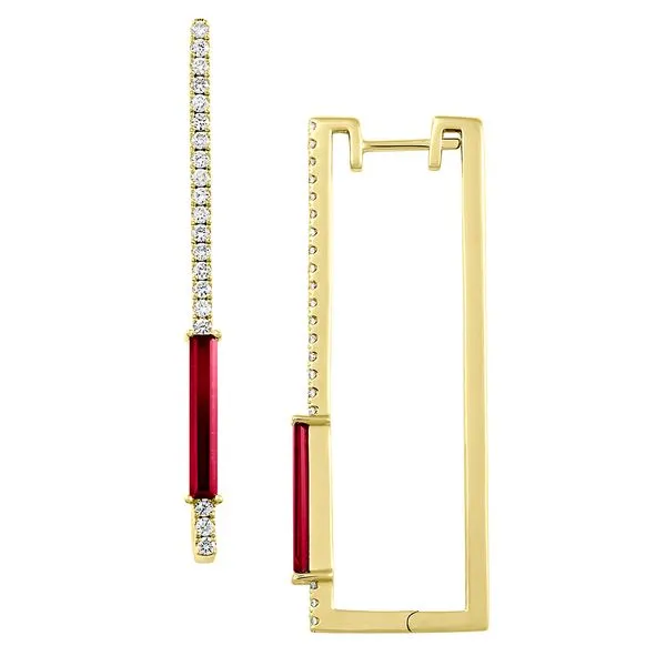 Modern square hoop earrings set with Chatham created Ruby Holliday Jewelry Klamath Falls, OR