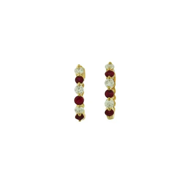 Darling 14ky Ruby & diamond huggie hoop earrings Holliday Jewelry Klamath Falls, OR