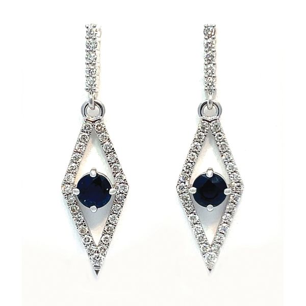 14KW DIAMOND & SAPPHIRE RHOMBUS SHAPED EARRINGS Holliday Jewelry Klamath Falls, OR