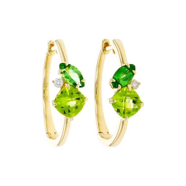 14KY .04 CTW DIA, PERIDOT & TSAVORITE GARNET HOOP EARRINGS Holliday Jewelry Klamath Falls, OR