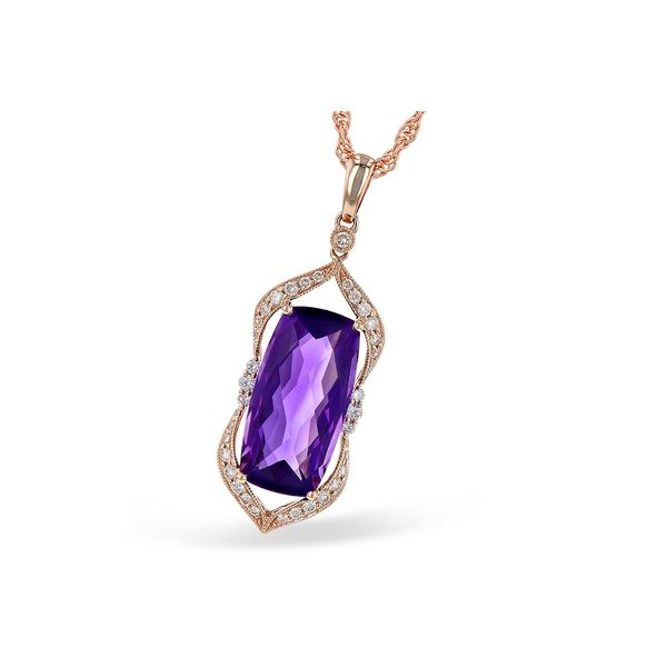 Allison Kaufman amethyst pendant featured in 14 karat rose gold Holliday Jewelry Klamath Falls, OR