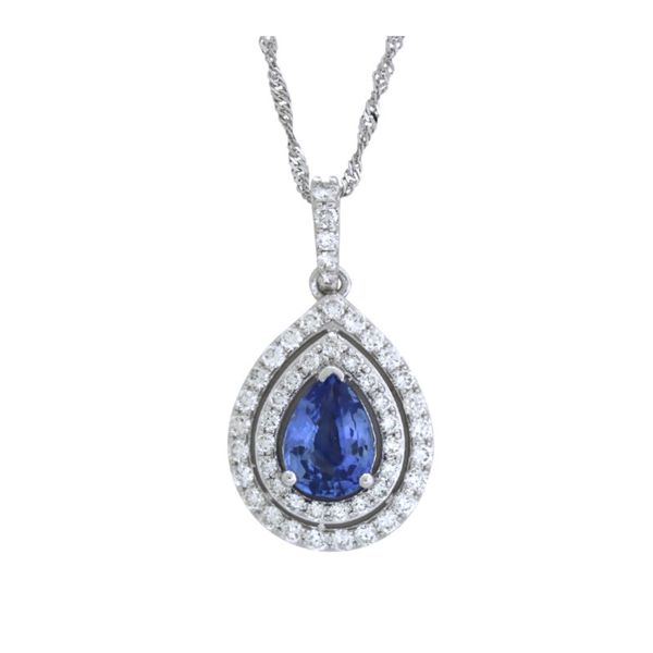 Double halo sapphire pendant. Holliday Jewelry Klamath Falls, OR