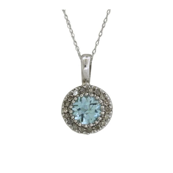 Halo style blue topaz pendant. Holliday Jewelry Klamath Falls, OR