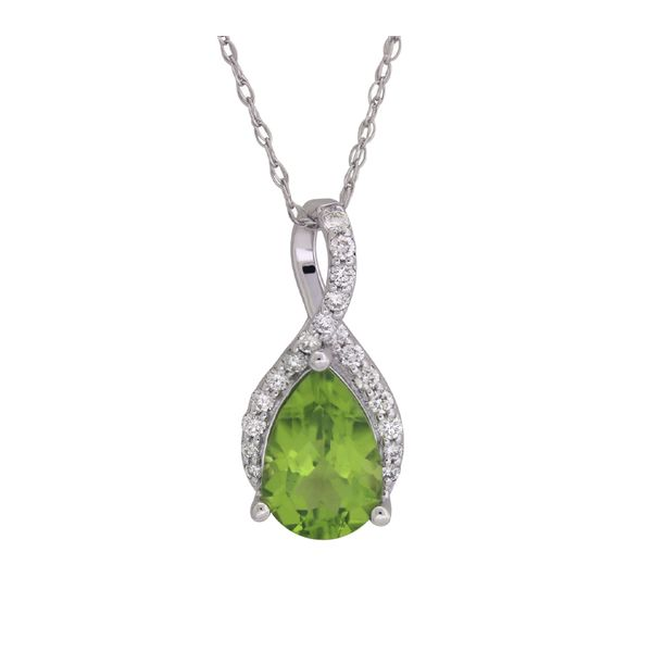 Elegant pear shaped peridot pendant. Holliday Jewelry Klamath Falls, OR