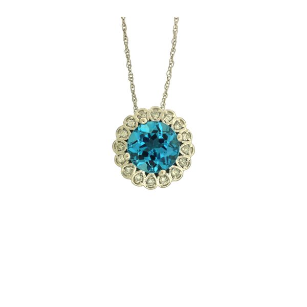 Vintage inspired Blue Topaz and diamond necklace. Holliday Jewelry Klamath Falls, OR