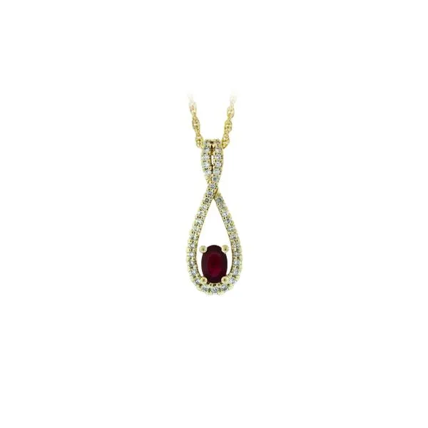 Elegant Infinity Diamond and Ruby Drop Pendant by Allison Kaufman Holliday Jewelry Klamath Falls, OR