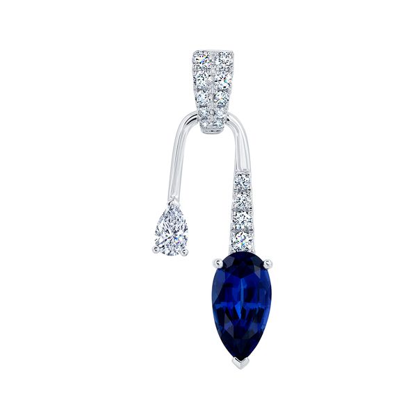 Unique Chatham Created Sapphire and laboratory grown diamond pendant Holliday Jewelry Klamath Falls, OR