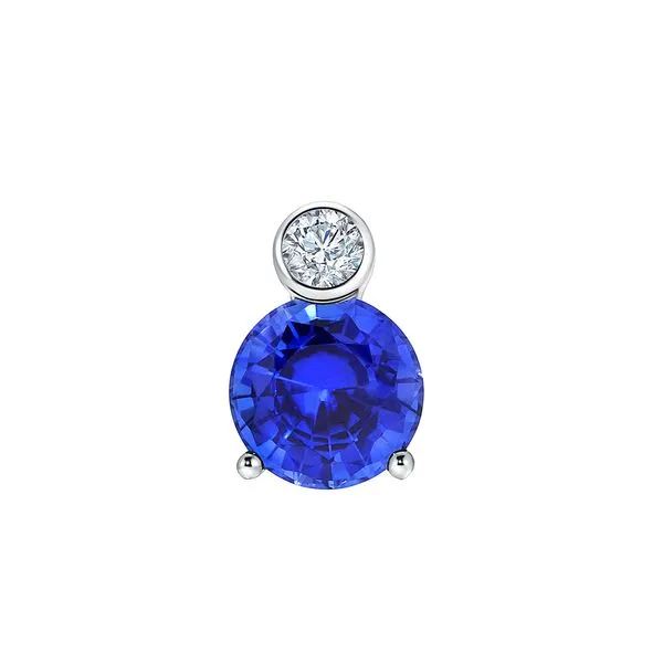 Stunning two-stone pendant set with Chatham created Sapphire. Holliday Jewelry Klamath Falls, OR