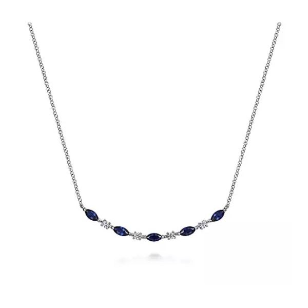 Must Have Sapphire and Diamond Curve Bar Station Necklace by Gabriel & Co. Holliday Jewelry Klamath Falls, OR