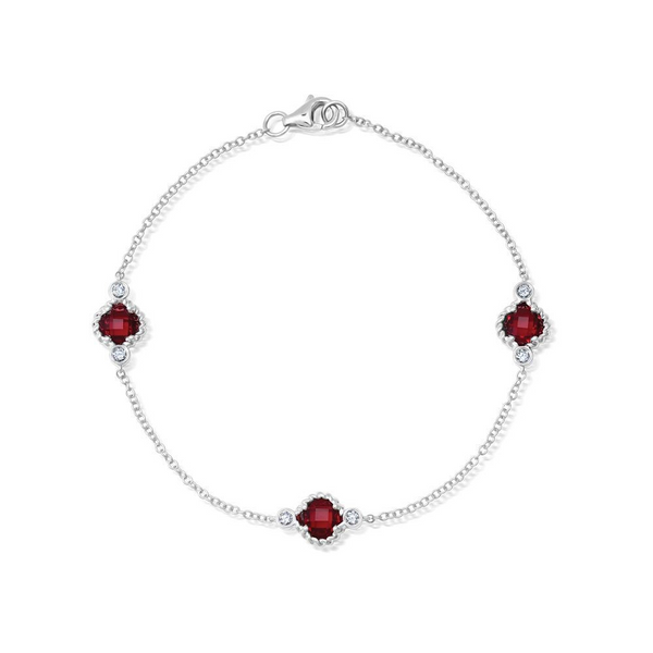 Unigue 14kw gold station chain bracelet with diamonds and  checkerboard created ruby's Holliday Jewelry Klamath Falls, OR