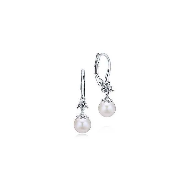 Elegant pearl and diamond earrings by Gabriel & Co. Holliday Jewelry Klamath Falls, OR