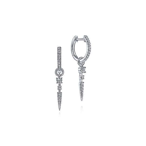 Diamond hoop earrings with spike drops by Gabriel & Co. Holliday Jewelry Klamath Falls, OR