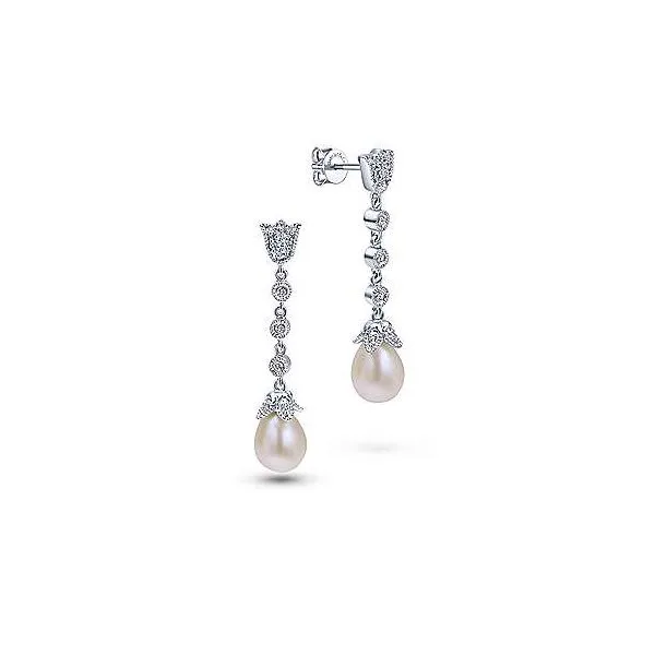 Gorgeous fresh water pearl and diamond drop earrings by Gabriel & Co. Holliday Jewelry Klamath Falls, OR