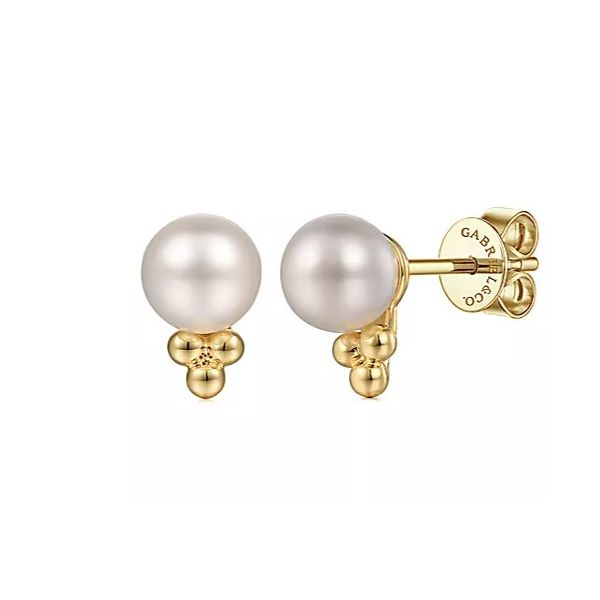 Stylish Yellow Gold Freshwater Pearl Bujukan Earrings by Gabriel & Co. Holliday Jewelry Klamath Falls, OR