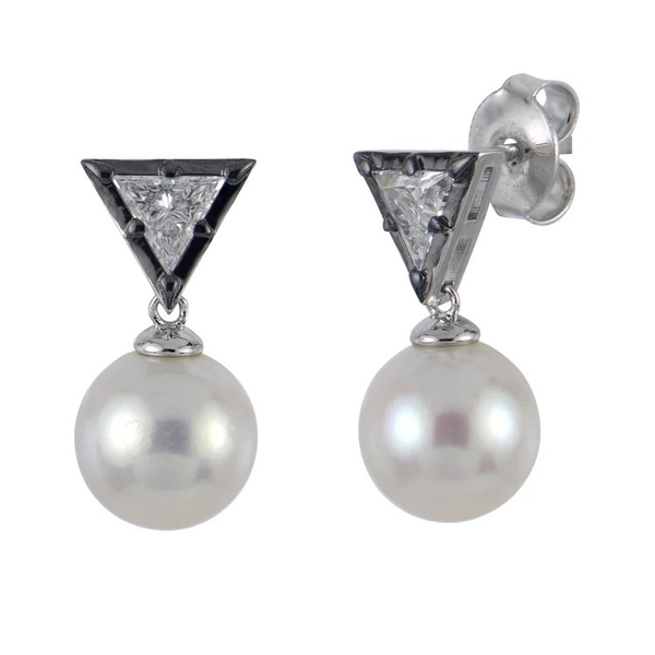 STERLING SILVER .42 CTW LAB GROWN DIA & 7.5-8MM FWCP GEORGIAN SETTING EARRINGS Holliday Jewelry Klamath Falls, OR