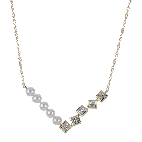 14KY .42 CTW LAB GROWN DIA & 2.5-3MM AA FW PEARL NECKLACE Holliday Jewelry Klamath Falls, OR