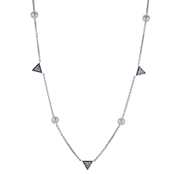 STERLING SILVER .54 CTW LAB GROWN DIA & 5-5.5MM FWC PEARL NECKLACE Holliday Jewelry Klamath Falls, OR