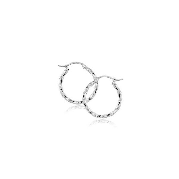 White gold twisted tube hoop earrings. Holliday Jewelry Klamath Falls, OR