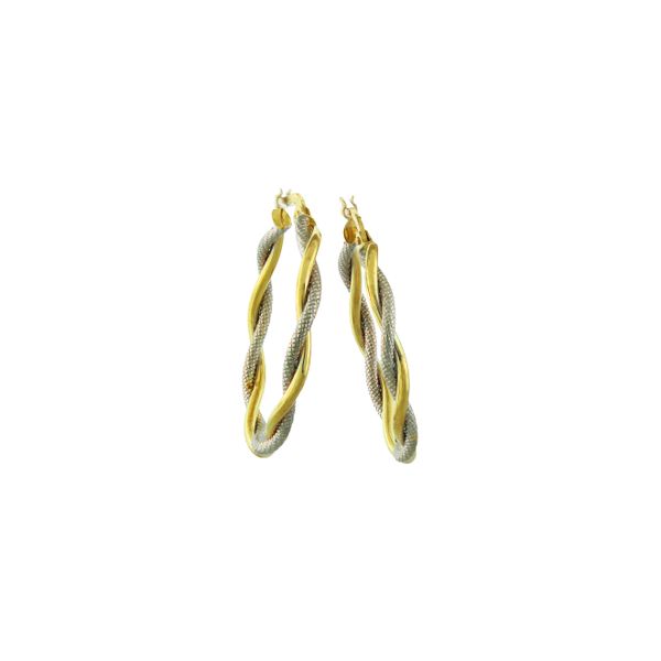 Unique yellow & white gold twisted hoop earrings Holliday Jewelry Klamath Falls, OR