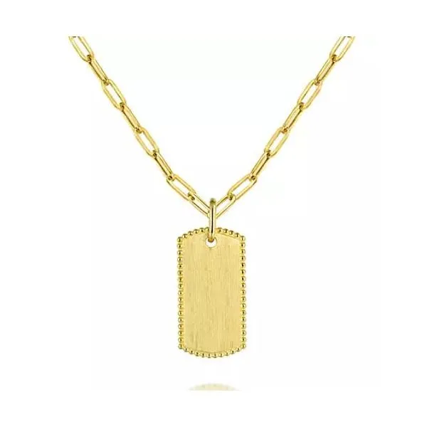 Priceless Engraveable Yellow Gold Dog Tag Pendant by Gabriel & Co. Holliday Jewelry Klamath Falls, OR