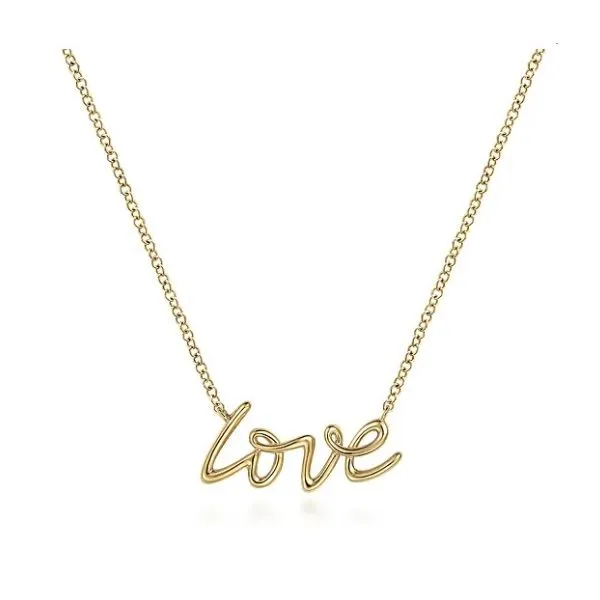 Love message gold necklace by Gabriel & Co. Holliday Jewelry Klamath Falls, OR