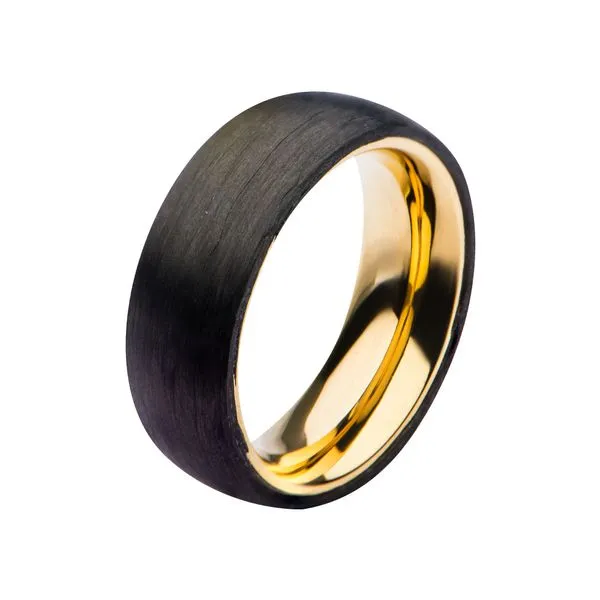 Men's Stainless Steel Yellow Gold Plated Solid Carbon Fiber Ring Holliday Jewelry Klamath Falls, OR