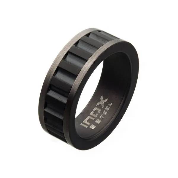 Stainless Steel Gun Metal Grey Ridged Inlay Ring Holliday Jewelry Klamath Falls, OR