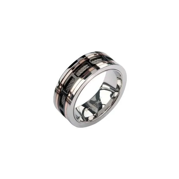 Strong Black Stainles Steel and Rose Gold Plated Ring Holliday Jewelry Klamath Falls, OR