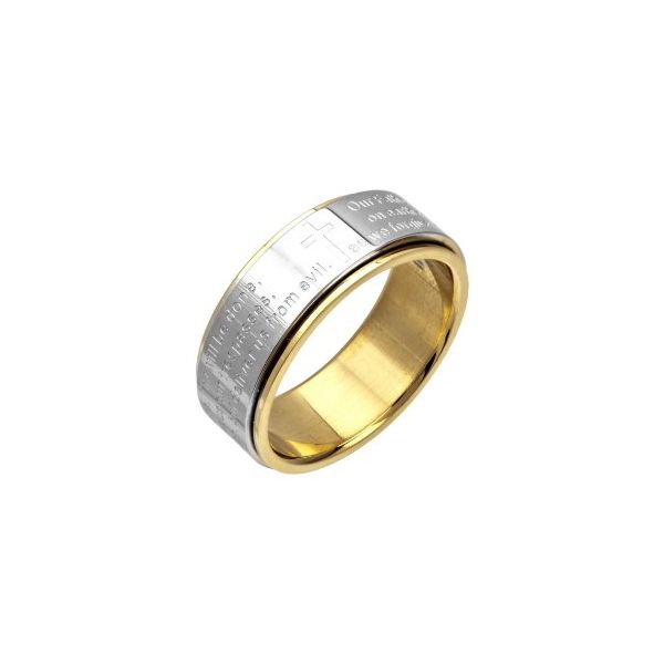 Spiritual Stainless Steel Gold Plated Lord's Prayer Spinner Ring