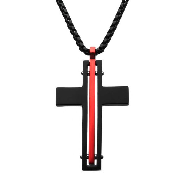 Red Line Inlaid Stainless Steel Cross Pendant Holliday Jewelry Klamath Falls, OR