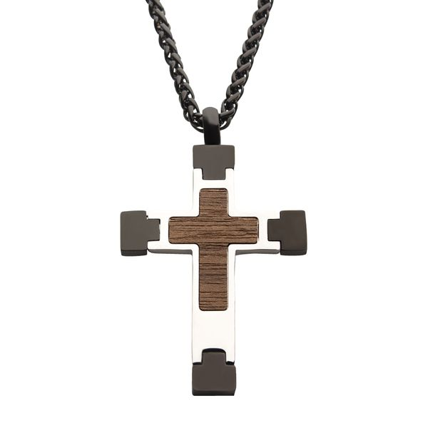 Stainless Steel and Walnut Cross Pendant Holliday Jewelry Klamath Falls, OR