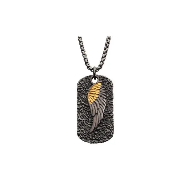 Statement Making Stainless Steel Gold Plated Wing Dog Tag Pendant Holliday Jewelry Klamath Falls, OR