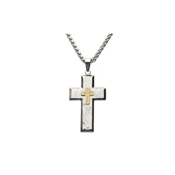 Hammered Stailness Steel Cross Pendant with Mounted CZ Stones Holliday Jewelry Klamath Falls, OR