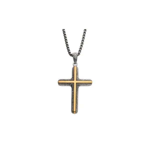 Contemporary Stainless Steel Gold Plated Inlayed Cross Pendant Holliday Jewelry Klamath Falls, OR