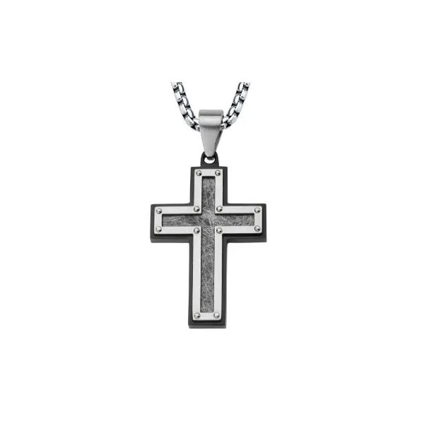 Bold Black Stainless Steel Layered Textured Cross Pendant Holliday Jewelry Klamath Falls, OR