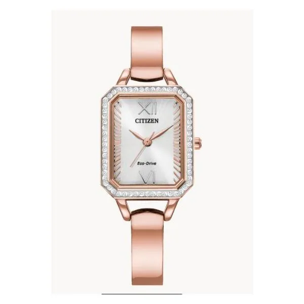 Citizen Silhouette Crystal gold-tone bracelet band, sustainable Eco-Drive technology to power itself by light. Holliday Jewelry Klamath Falls, OR