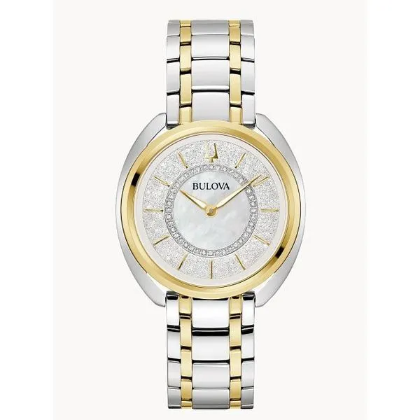 Duality timepiece offers a round silver- and gold-tone stainless steel case and adorned with 40 hand-set diamonds and two leathe Holliday Jewelry Klamath Falls, OR