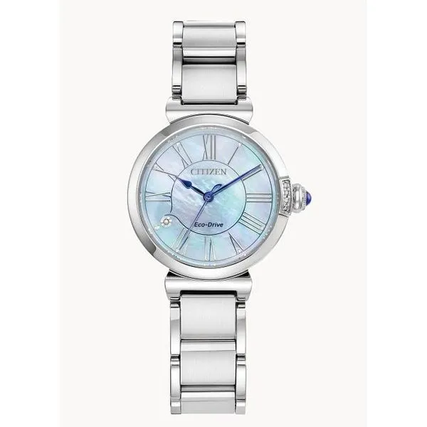 Citizen L Mae, Stainless Steel  Eco-Drive Watch Design Inspired by a Vintage Perfume Bottle. Caliber E031. Holliday Jewelry Klamath Falls, OR