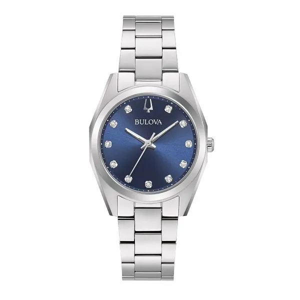 The Surveyor from Bulova is a classic. This silver-tone watch has a stainless steel case and bracelet with a blue three-hand dia Holliday Jewelry Klamath Falls, OR