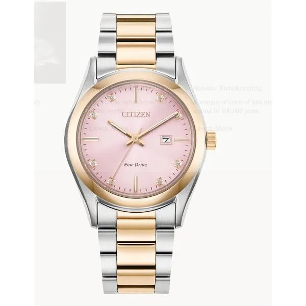 Citizen Vivid pink Dial Two Tone Stainless Steel Eco-Drive Watch from the Carson Collection  Caliber E013. Holliday Jewelry Klamath Falls, OR