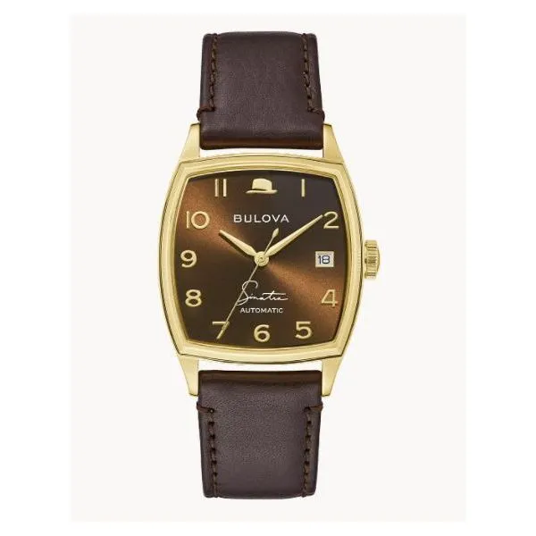 Bulova ‘Young At Heart’ watch features a gold-tone stainless steel case, whiskey color sunray dial, Miyota Caliber 8215 21-j Holliday Jewelry Klamath Falls, OR
