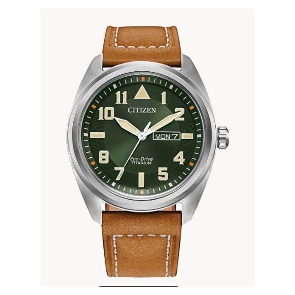 Avion vintage-inspired men’s watch by Citizen. and features a Super Titanium stainless steel case and classic date function, E Holliday Jewelry Klamath Falls, OR