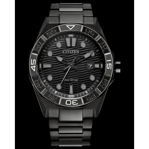 Be bold in monochrome,water resistant up to 100 meters, black ion-plated stainless steel, Citizen watch Holliday Jewelry Klamath Falls, OR