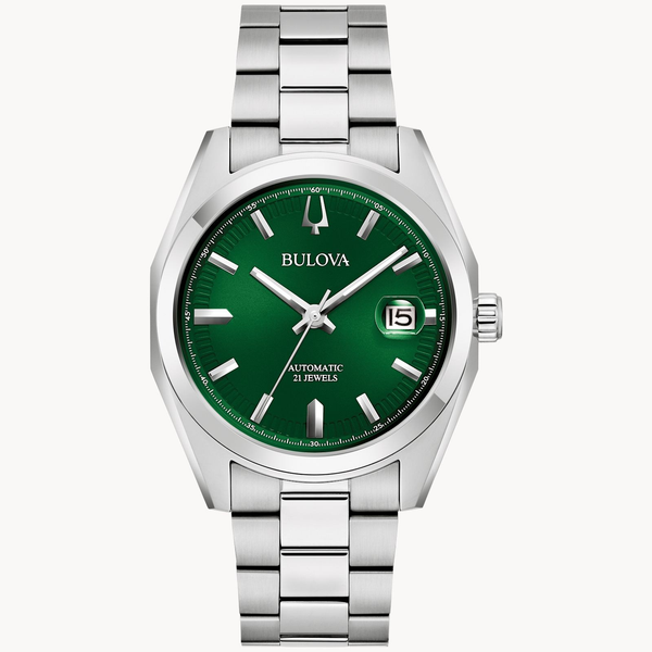 BULOVA CLASSIC SURVEYOR GREEN FACE AUTOMATIC  STAINLESS STEEL WATCH Holliday Jewelry Klamath Falls, OR