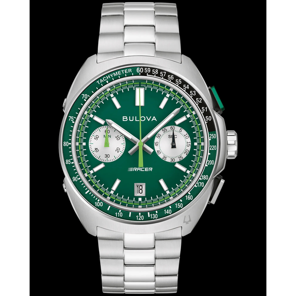 BULOVA RACER CHRONOGRAPH GREEN FACE STAINLESS STEEL WATCH Holliday Jewelry Klamath Falls, OR