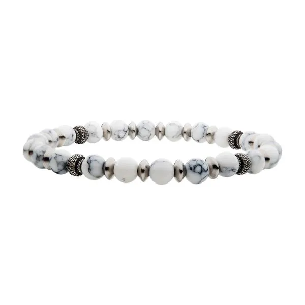 Stainless steel and white howlite bracelet. Holliday Jewelry Klamath Falls, OR