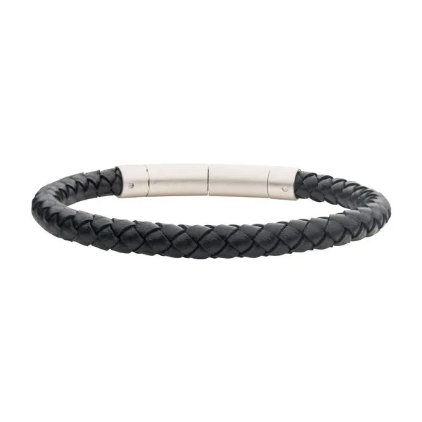 Black leather bracelet with stainless steel clasp. Holliday Jewelry Klamath Falls, OR