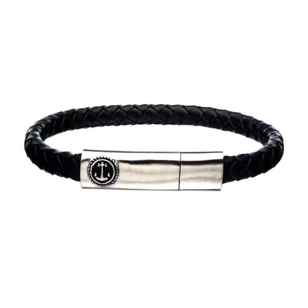 Black Leather Braid Bracelet with Anchor Holliday Jewelry Klamath Falls, OR