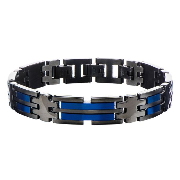 Black and blue stainless steel bracelet. Holliday Jewelry Klamath Falls, OR